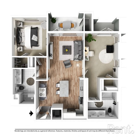 Floor plan for 2 beds, 2 baths, 1103 sqft